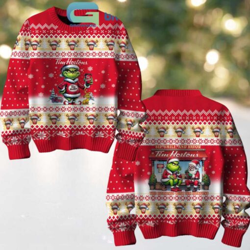 Tim Horton’s Sip Smile And Savor With The Grinch Christmas Ugly Sweater