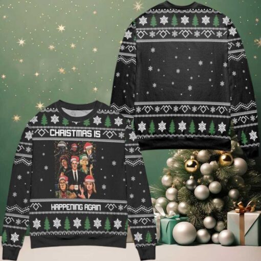 Twin Peaks Christmas Is Happening Again Snowflake Pattern Ugly Christmas Sweater Black