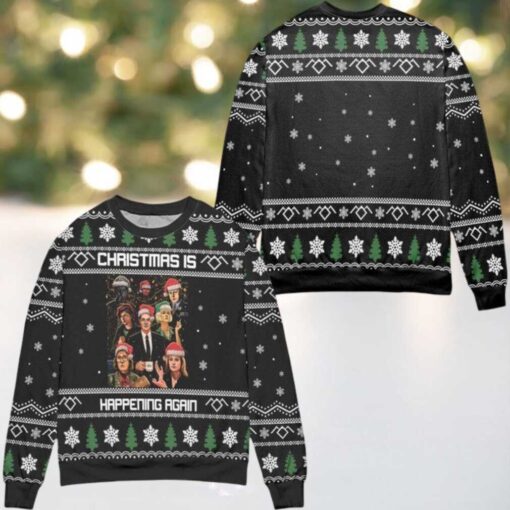 Twin Peaks Christmas Is Happening Again Snowflake Pattern Ugly Christmas Sweater Black