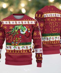 USC Trojans Merry Christmas Grinch Hand NCAA Ugly Christmas Sweater