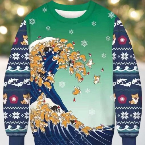 Ukiyo e Shiba Inu Ugly Christmas Sweater