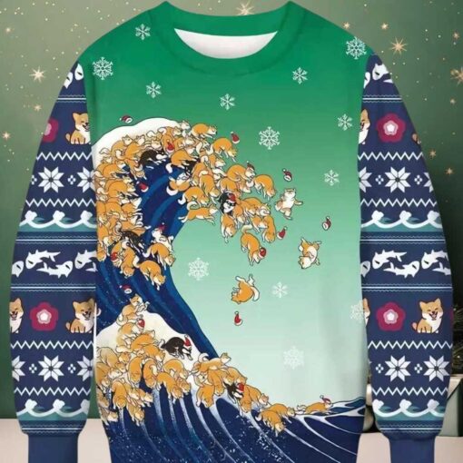 Ukiyo e Shiba Inu Ugly Christmas Sweater