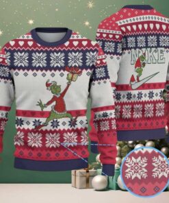 White, Red & Navy Blue Snowflake Pattern Grinch Gift Nike Logo Ugly Christmas Sweater White, Red & Navy Blue Snowflake Pattern Grinch Gift Nike Logo Ugly Christmas Sweater