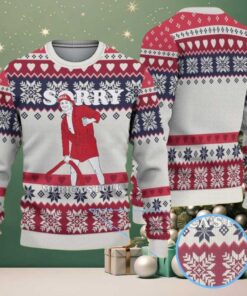 White, Red & Navy Snowflake Heart Pattern Donald Trump “Sorry Merica’s Full” Ugly Christmas Sweater