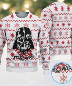 White Red Snowflake Pattern Darth Vader Star Wars Ugly Christmas Sweater, hoodie, sweater, long sleeve and tank top White Red Snowflake Pattern Darth Vader Star Wars Ugly Christmas Sweater