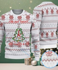 White Ugly Christmas Sweater with Red Reindeer and Snowflake Pattern Featuring Nurse Heartbeat Atrial Fibrillation Tree