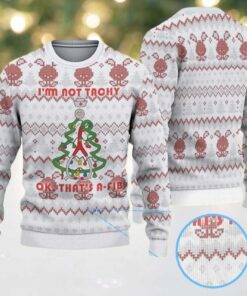 White Ugly Christmas Sweater with Red Reindeer and Snowflake Pattern Featuring Nurse Heartbeat Atrial Fibrillation Tree