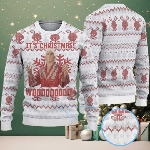 White Ugly Christmas Sweater with Red Snowflake Pattern Featuring Chivas Christmas Character