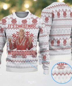 White Ugly Christmas Sweater with Red Snowflake Pattern Featuring Chivas Christmas Character