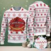 Navy Blue Ugly Christmas Sweater with Green Geometric Pattern Featuring Pink Flamingo