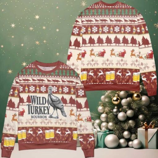 Wild Turkey Bourbon Snowflake Pattern Ugly Christmas Sweater
