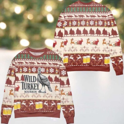 Wild Turkey Bourbon Snowflake Pattern Ugly Christmas Sweater