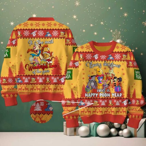 Winnie The Pooh Beary Christmas And A Happy Pooh Year 2025 Ugly Sweater