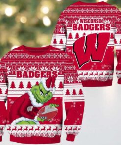 Wisconsin Badgers Grinch Custom Name NCAA Ugly Christmas Sweater