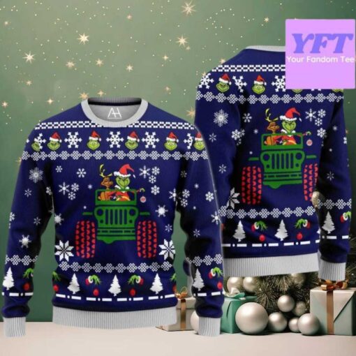 With Dog Driving Jeep Jeep The Grinch 3D Ugly Christmas Sweater