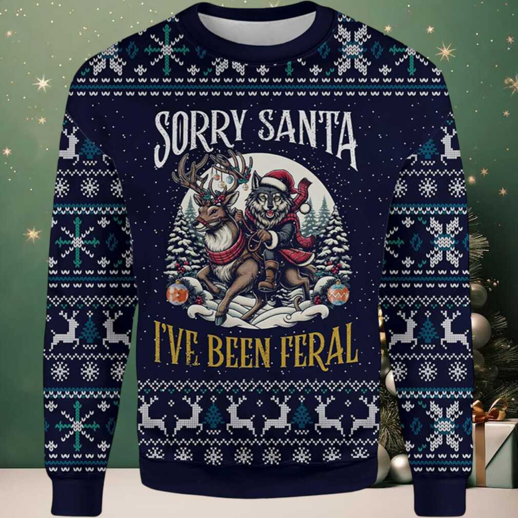 Wolf Sorry Santa I’ve Been Feral Ugly Christmas Sweater Wolf Sorry Santa I’ve Been Feral Ugly Christmas Sweater