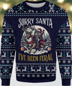 Wolf Sorry Santa I’ve Been Feral Ugly Christmas Sweater Wolf Sorry Santa I’ve Been Feral Ugly Christmas Sweater