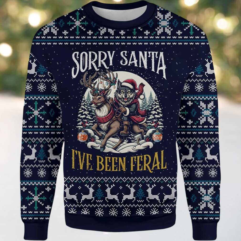 Wolf Sorry Santa I’ve Been Feral Ugly Christmas Sweater Wolf Sorry Santa I’ve Been Feral Ugly Christmas Sweater