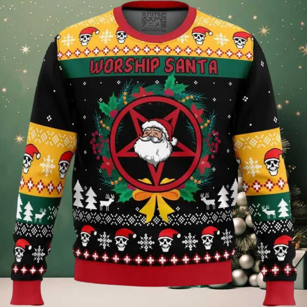 Worship Santa Ugly Christmas Sweater Worship Santa Ugly Christmas Sweater