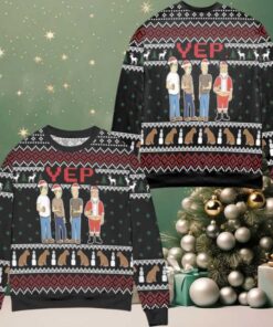 Yep Cartoon Graphics Snowflake Pattern Ugly Christmas Sweater Black
