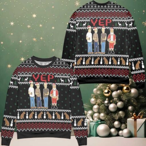 Yep Cartoon Graphics Snowflake Pattern Ugly Christmas Sweater Black