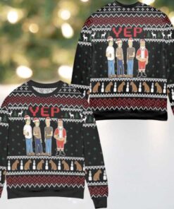 Yep Cartoon Graphics Snowflake Pattern Ugly Christmas Sweater Black