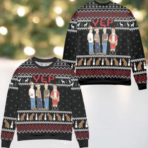 Yep Cartoon Graphics Snowflake Pattern Ugly Christmas Sweater Black