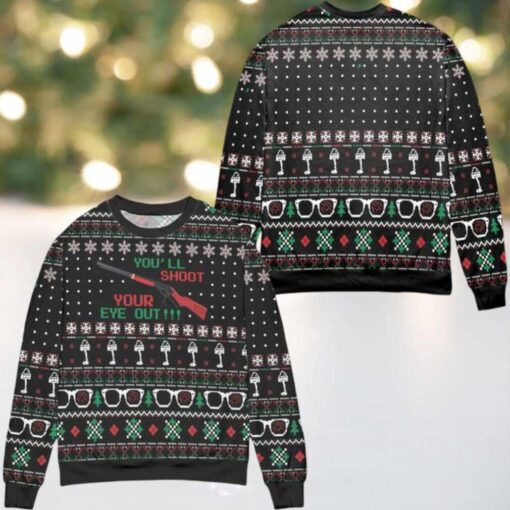 Youll Shoot Your Eye Out Snowflake Pattern Ugly Christmas Sweater Black
