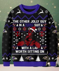 Baltimore Ravens Official NFL Deadpool Christmas Ugly Sweater NY