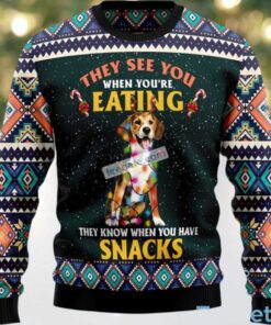 Beagle Dog Mom Eating Snack Ugly Christmas Sweater Green Ugliest