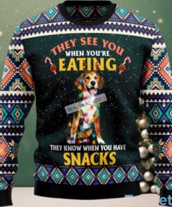 Beagle Dog Mom Eating Snack Ugly Christmas Sweater Green Ugliest, hoodie, sweater, long sleeve and tank top Beagle Dog Mom Eating Snack Ugly Christmas Sweater Green Ugliest