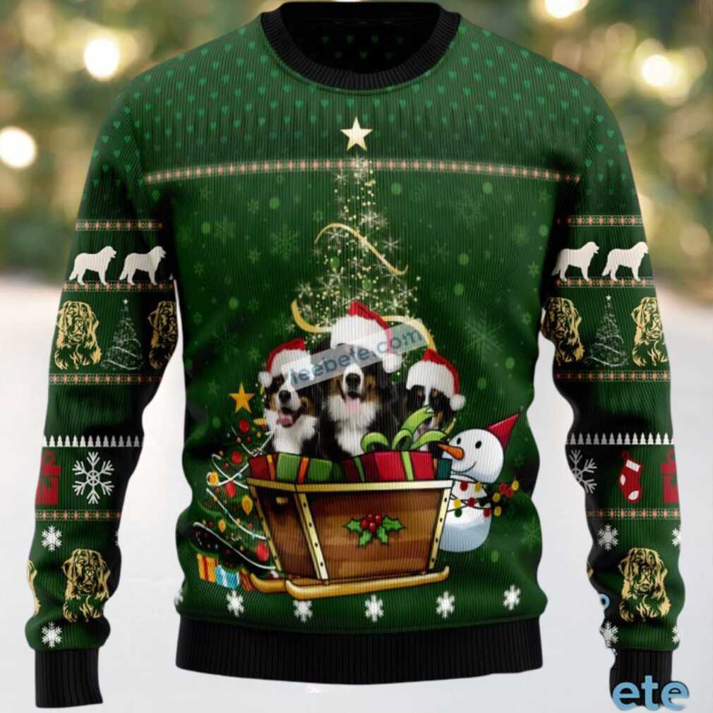 Bernese Mountain Dog Dad Ugly Holiday Sweater Green, hoodie, sweater, long sleeve and tank top Bernese Mountain Dog Dad Ugly Holiday Sweater Green front view