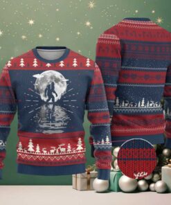 Bigfoot Ugly Christmas Sweater Sasquatch Under The Moon Cryptid