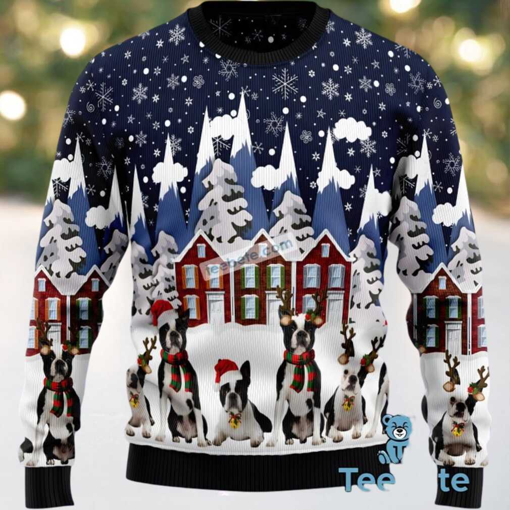 Boston Terrier Dog Dad Mom Ugly Xmas Sweater Blue Party, hoodie, sweater, long sleeve and tank top Boston Terrier Dog Dad Mom Ugly Xmas Sweater Blue Party