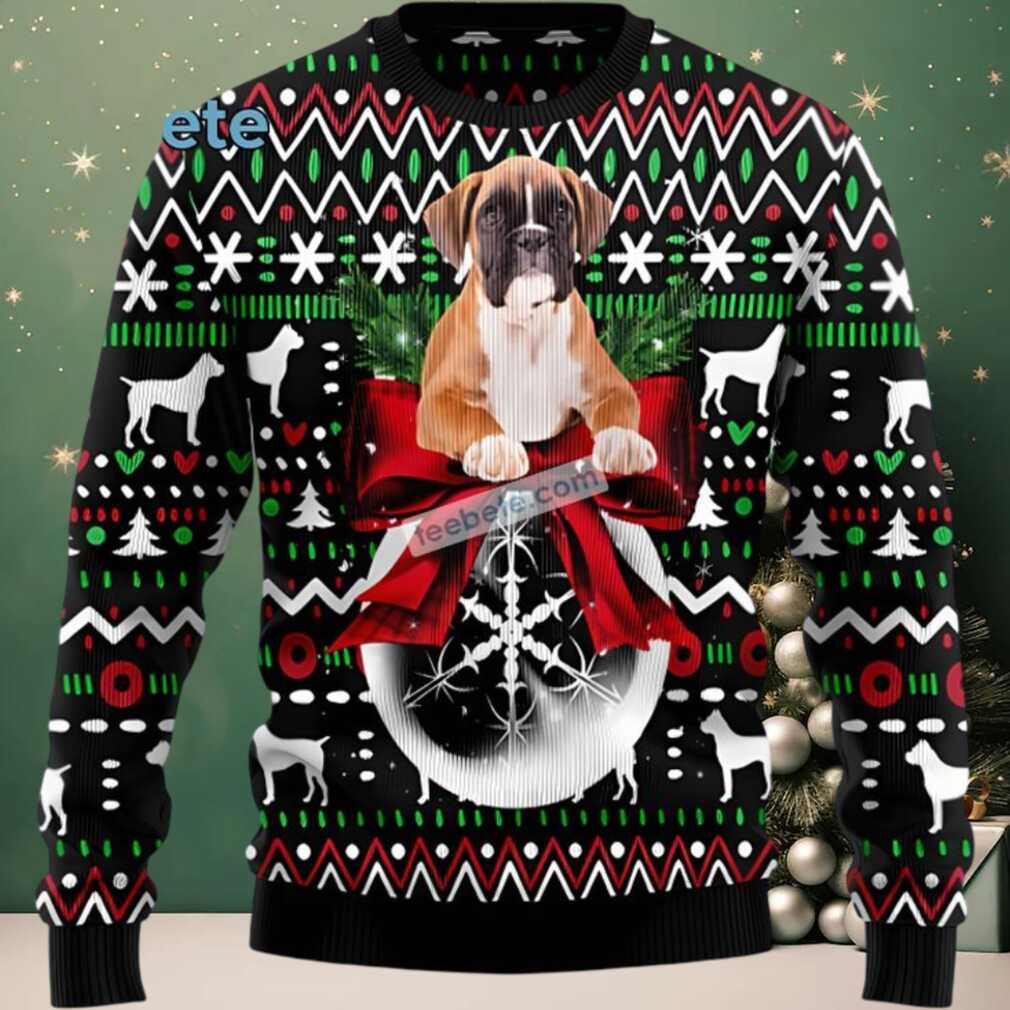 Boxer Dog Dad Mom Ugly Christmas Sweater Black Ugliest, hoodie, sweater, long sleeve and tank top Boxer Dog Dad Mom Ugly Christmas Sweater back view