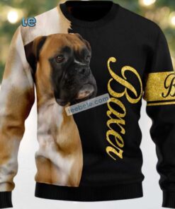 Boxer Dog Face Ugly Xmas Sweater Black