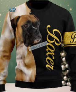 Boxer Dog Face Ugly Xmas Sweater Black