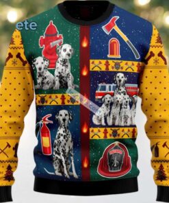 Brave Dalmatian Dog Dad Firefighter Ugly Sweaters For Couples Yellow