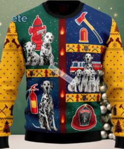 Brave Dalmatian Dog Dad Firefighter Ugly Sweaters For Couples Yellow, hoodie, sweater, long sleeve and tank top Brave Dalmatian Dog Dad Firefighter Ugly Sweaters For Couples Yellow