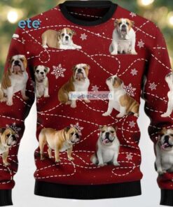 Bulldog Dog Mom Dad Ugly Christmas Sweaters Red Couples