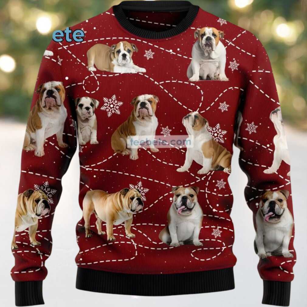 Bulldog Dog Mom Dad Ugly Christmas Sweaters Red Couples, hoodie, sweater, long sleeve and tank top Bulldog Dog Mom Dad Ugly Christmas Sweaters Red Couples front view