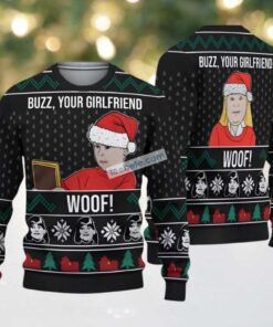 Buzz Your Girlfriend Woof Home Alone Ugly Sweater Black Funny