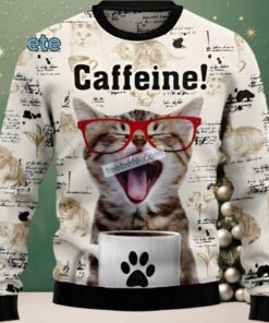 Caffeine Cat Vintage Ugly Christmas Sweaters