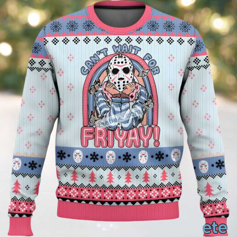 Cant Wait For Friday The 13Th Jason Voorhees Ugly Sweater Party Blue, hoodie, sweater, long sleeve and tank top Jason Voorhees Ugly Sweater Party Blue design