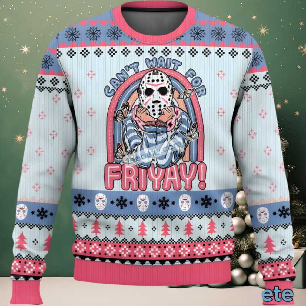Cant Wait For Friday The 13Th Jason Voorhees Ugly Sweater Party Blue, hoodie, sweater, long sleeve and tank top Person wearing Jason Voorhees Ugly Sweater Party Blue