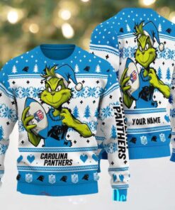 Carolina Panthers Grinch With Ball NFL Ugly Christmas Sweater Carolina Panthers Grinch With Ball NFL Ugly Christmas Sweater
