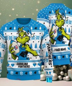 Carolina Panthers Grinch With Ball NFL Ugly Christmas Sweater
