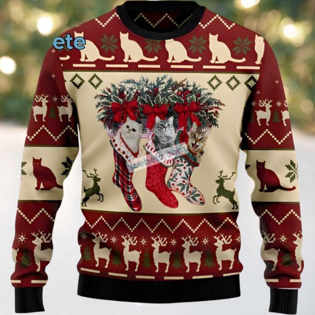 Cat And Sock Ugly Christmas Sweatshirt Womens Cat And Sock Ugly Christmas Sweatshirt Womens