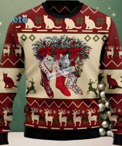 Cat And Sock Ugly Christmas Sweatshirt Womens