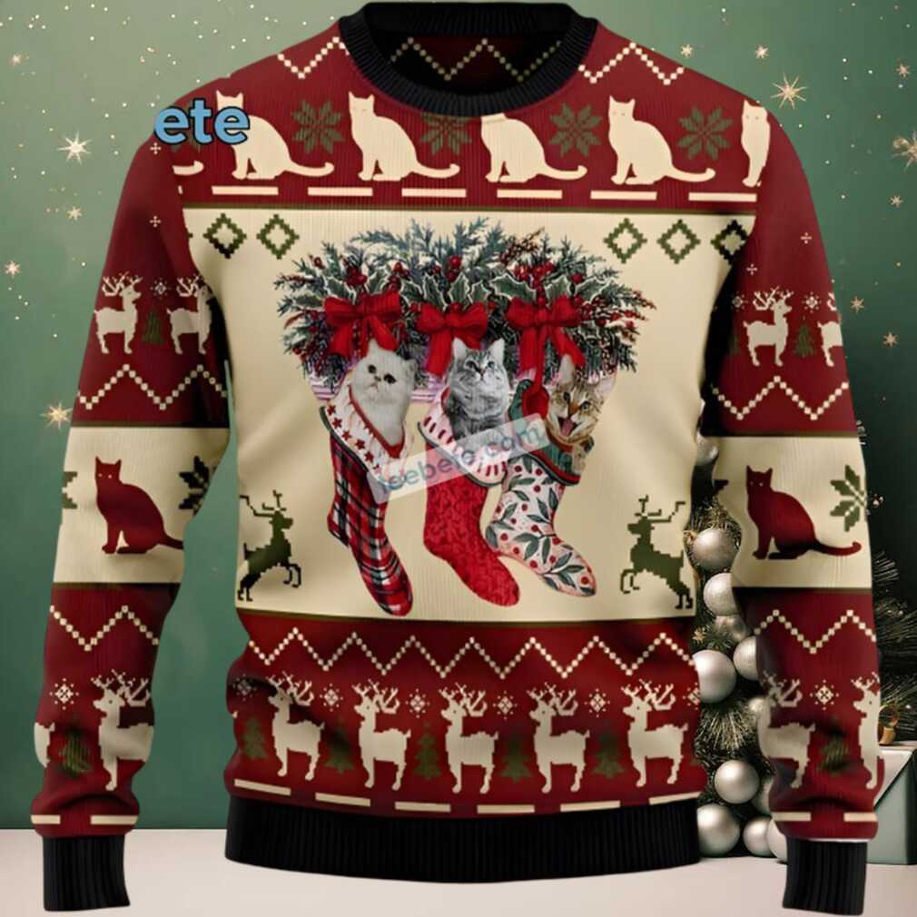 Cat And Sock Ugly Christmas Sweatshirt Womens Cat And Sock Ugly Christmas Sweatshirt Womens